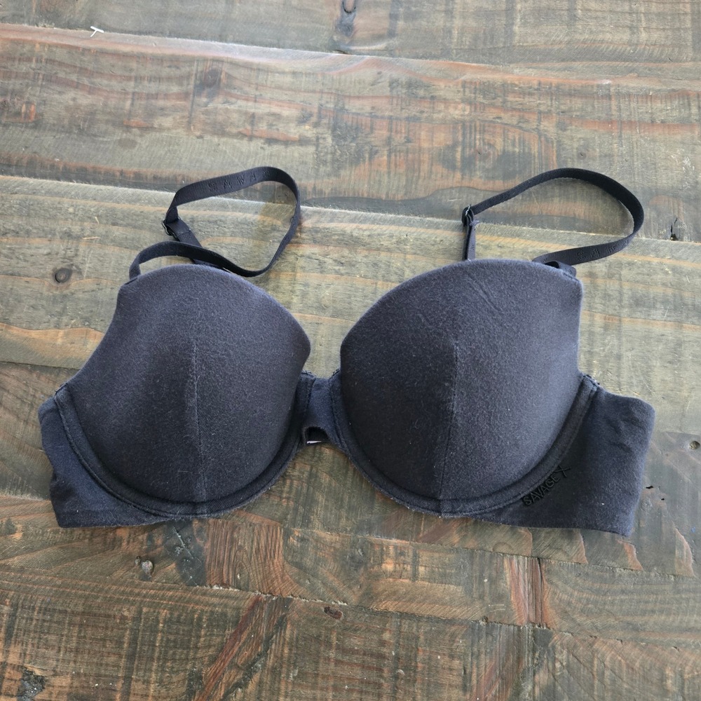 Savage X Fenty Black Cotton Essentials T-Shirt Underwire Bra 34C Rihanna
